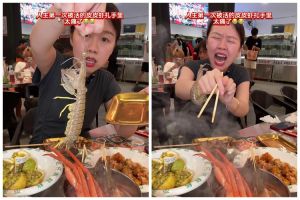 Bikin ngeri, momen wanita makan suki ini berujung apes usai digigit udang hidup