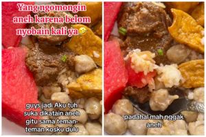 Cara wanita makan rendang lauk semangka ini antimainstream, meski aneh tapi ternyata banyak yang suka