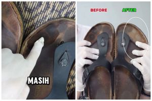 Trik membersihkan noda hitam di sandal kulit lama ini bikin kinclong lagi pakai 2 bahan dapur