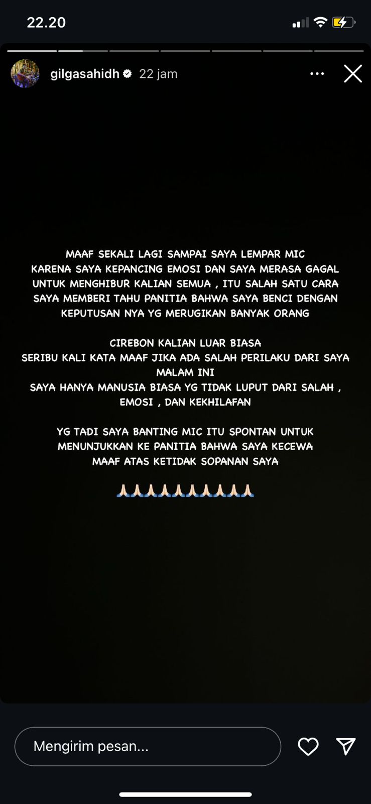 Gilga Sahid angkat bicara usai banting mic saat manggung di Cirebon, ungkap kekecewaan pada panitia