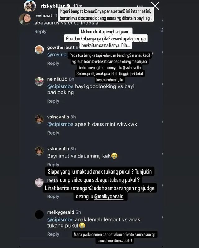 Naik pitam gegara putranya dibandingkan dengan anak lain, Rizky Billar bela dengan pesan menohok