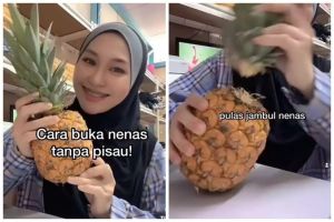 Cara mudah mengupas kulit nanas tanpa menggunakan pisau atau alat apapun, lebih cepat dan mudah