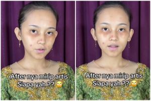 Transformasi makeup cewek bermata lazy eyes dirias ala semi-bold, hasilnya malah mirip Mahalini