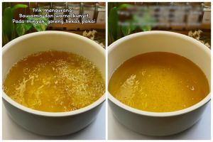 Trik mengurangi bau amis dan warna kuning kunyit pada minyak goreng bekas, ampuh pakai 1 bahan dapur
