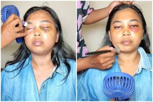 Jatuh dari motor sebelum hari acara, transformasi wanita dengan wajah lebam ini hasil riasannya mulus
