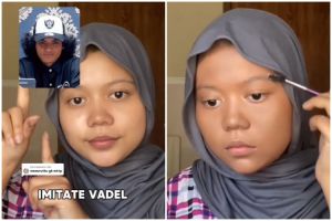 Cewek berwajah bulat rias wajah jadi mirip Vadel Badjideh, tampilan bibirnya mirip pol