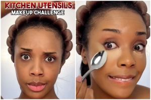 Tanpa bantuan alat makeup, cewek rias wajahnya pakai peralatan dapur ini hasilnya flawless pol
