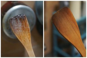 Trik mudah membersihkan noda gosong dan sisa minyak di spatula kayu, mudah dipraktikkan di rumah