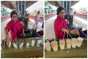 Momen pedagang India membuat soda lemon di pinggir jalan ini cepat banget, sendoknya bikin salah fokus
