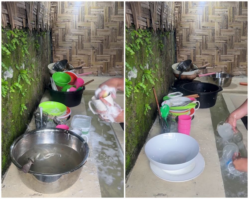 Dapur wanita ini berkonsep unik, tempat cuci piring bukan di wastafel dan tanpa kran