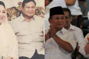 Momen Prabowo beri potongan tumpeng ke Titiek Soeharto saat rayakan ultah ke-73, sempat malu-malu