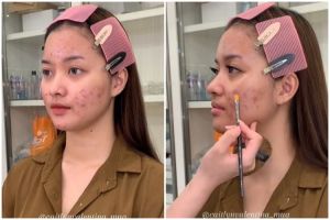 Transformasi makeup cewek wajah breakout kemerahan dirias ala Thailand Look, hasilnya auto mulus