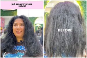 Cewek ini rambutnya ngembang efek smoothing papan, usai di-styling transformasinya bikin melongo