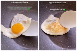 Bukan pakai minyak atau air, wanita ini gunakan 1 jenis buah saat goreng telur agar wajan tak lengket