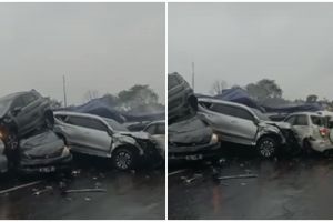 Detik-detik truk diduga alami rem blong, akibatkan kecelakaan beruntun di Tol Cipularang KM 92