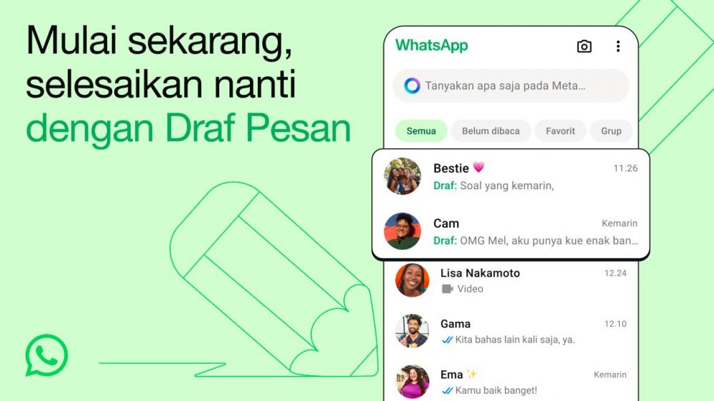 Meta kini menambahkan fitur draft di WhatsApp, ini fungsinya  