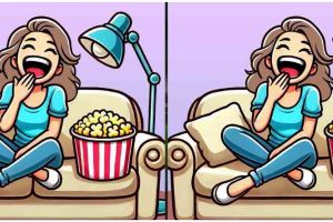 Ilusi optik, temukan 3 perbedaan pada gambar gadis yang sedang makan popcorn dalam 7 detik