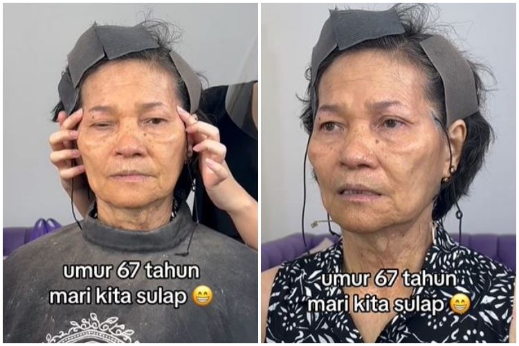 Transformasi nenek 67 tahun kulit keriput usai dirias hasilnya auto muda, tampak flawless & kencang