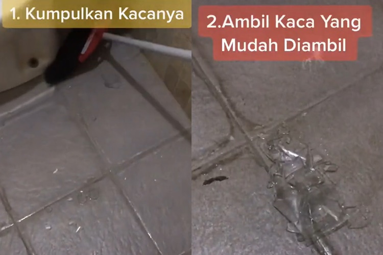 Cara membersihkan pecahan gelas di lantai pakai bahan makanan, tangan tetap aman