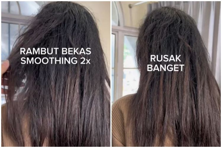 Cewek ini rambutnya kaku efek smoothing, perubahannya usai di-styling auto lembut bak rambut baru
