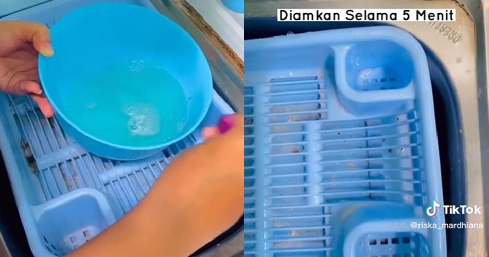 Butuh 5 menit, cara cepat bersihkan noda lumut di rak piring plastik tanpa disikat