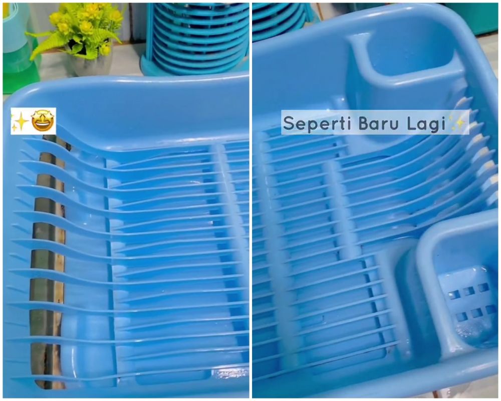 Pakai 2 bahan, cara bersihkan rak piring berjamur dan penuh kerak air ini auto kinclong tanpa disikat