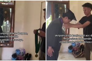 Aksi kocak mahasiswa gelar wisuda di kos gegara skripsi terhambat dosen, kisah di baliknya bikin miris