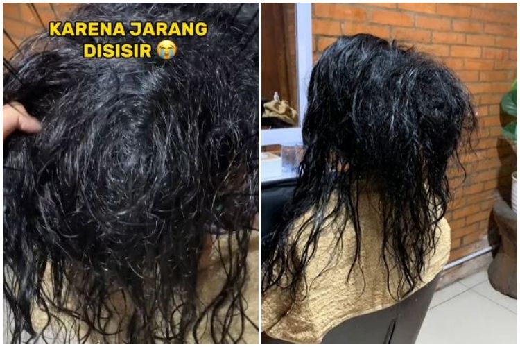 Efek jarang sisiran berakhir gimbal, rambut kusut cewek ini jadi lembut usai di styling tanpa dipotong