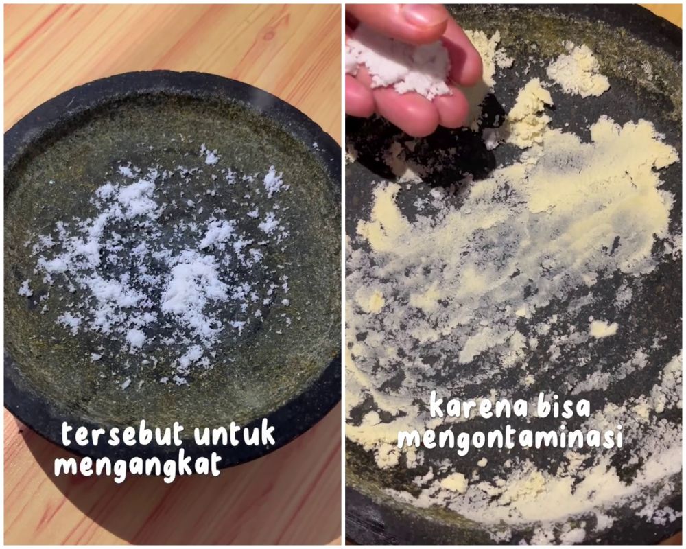 Jangan cuma dicuci, begini cara bersihkan cobek penuh noda bekas bumbu agar steril pakai 1 bahan dapur