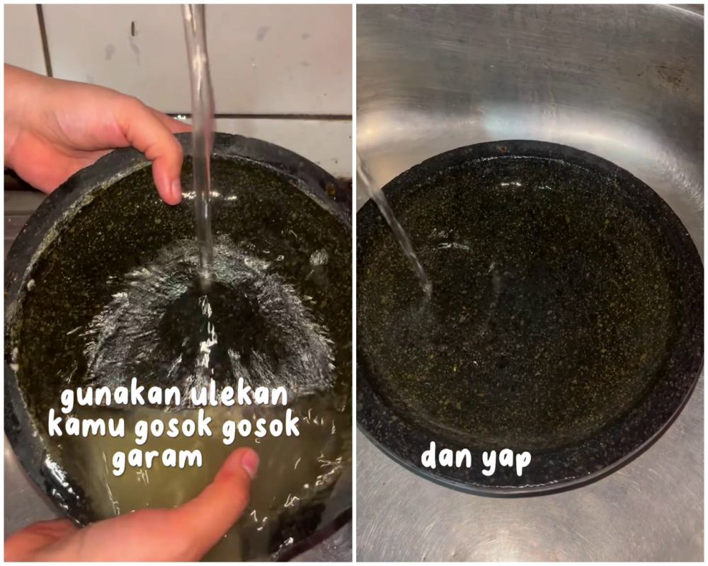Jangan cuma dicuci, begini cara bersihkan cobek penuh noda bekas bumbu agar steril pakai 1 bahan dapur