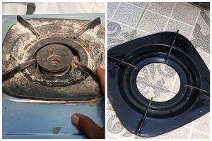 Cukup direndam 3 menit, ini trik cepat menghilangkan kerak tebal dan jamur di tatakan kompor gas