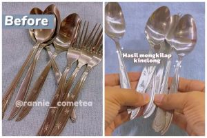 Tak perlu direndam cuka, ini cara mengubah sendok stainless steel kusam agar mengilap seperti baru