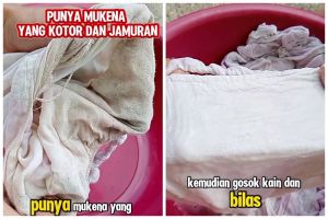 Punya mukena putih jamuran dan dekil? Trik mudah hilangkan nodanya cuma dikucek pakai 2 bahan dapur