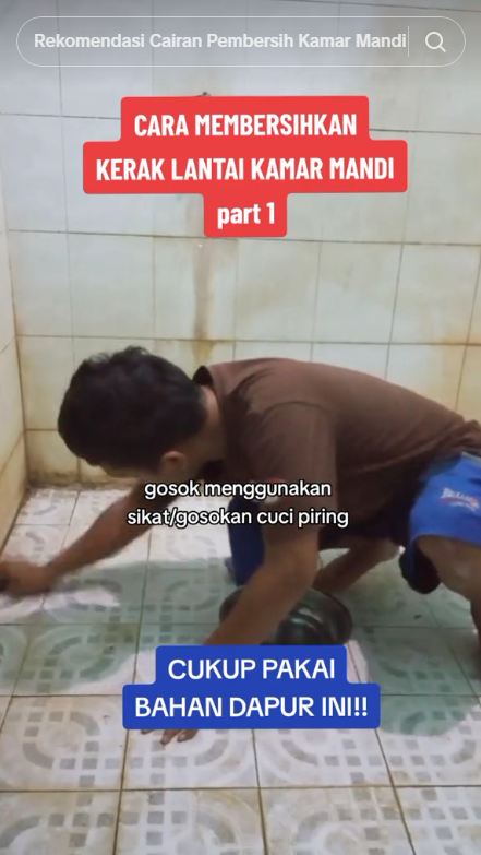 Cara membersihkan kerak di lantai kamar mandi cuma andalkan 1 bahan dapur, tanpa digosok sitrun
