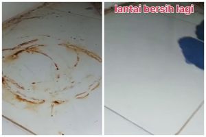 Trik hilangkan noda karat bekas tabung gas di lantai keramik pakai 2 bahan dapur, cuma butuh 10 menit