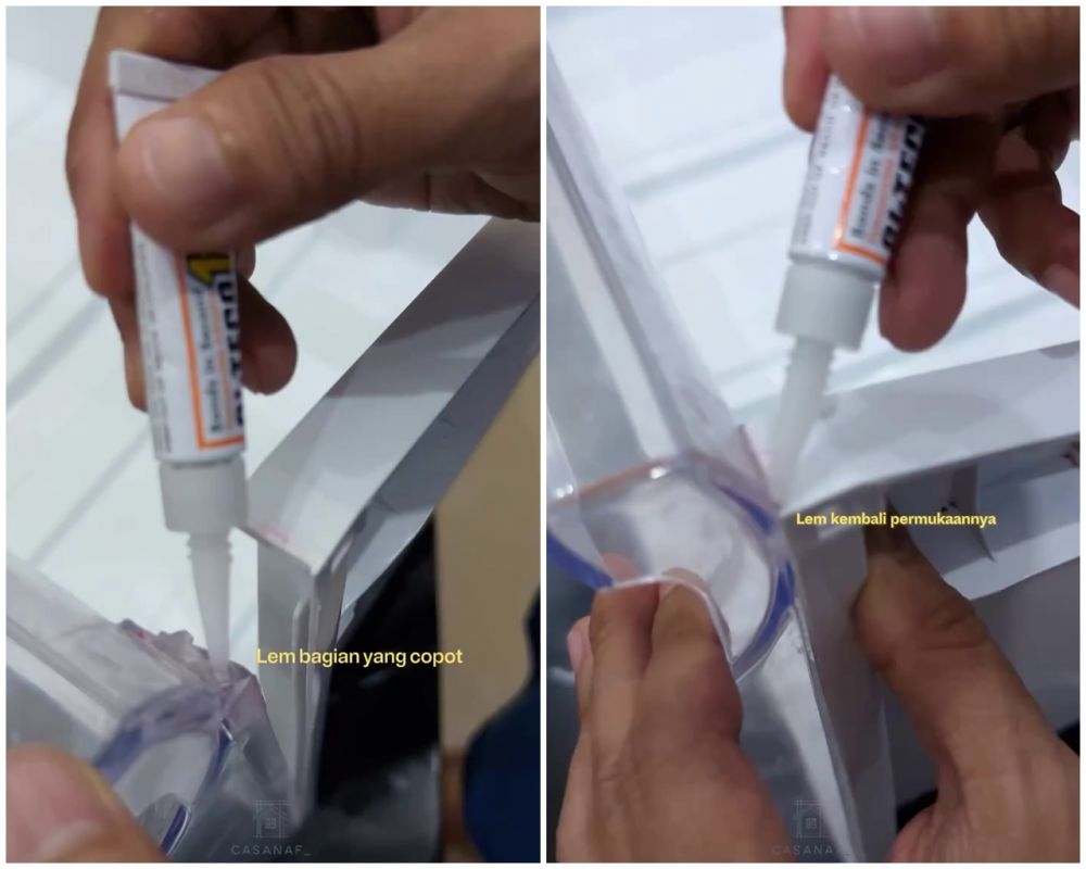 Jangan cuma dilem, trik perbaiki rak kulkas patah agar kokoh & tak mudah lepas pakai 1 bahan dapur ini