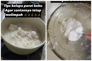 Trik peras kelapa parut beku agar hasil santannya melimpah dan kental, rahasianya di 1 bahan ini