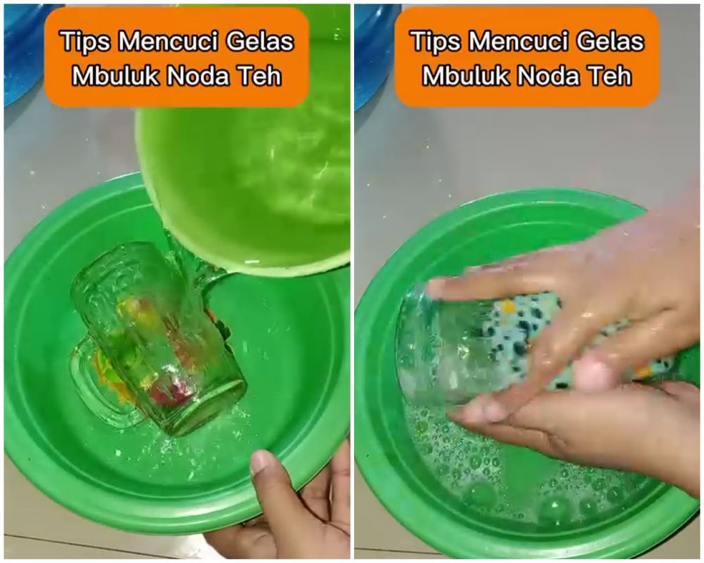 Tak perlu direndam air panas dan sitrun, ini cara cuci gelas buluk penuh kerak teh agar bening kembali