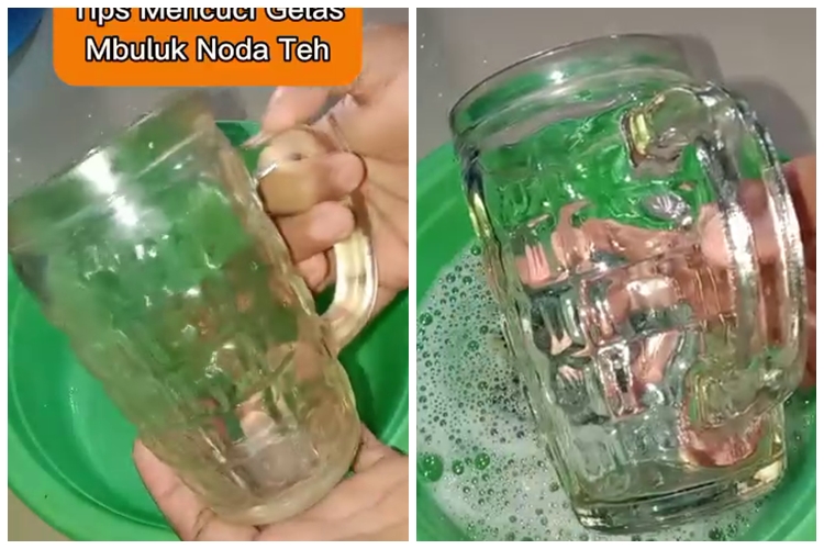 Tak perlu direndam air panas dan sitrun, ini cara cuci gelas buluk penuh kerak teh agar bening kembali