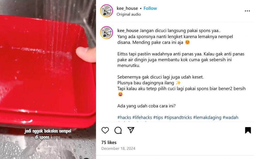 Jangan buru-buru digosok spons, ini cara hilangkan noda lemak bekas daging wadah plastik dalam 1 menit