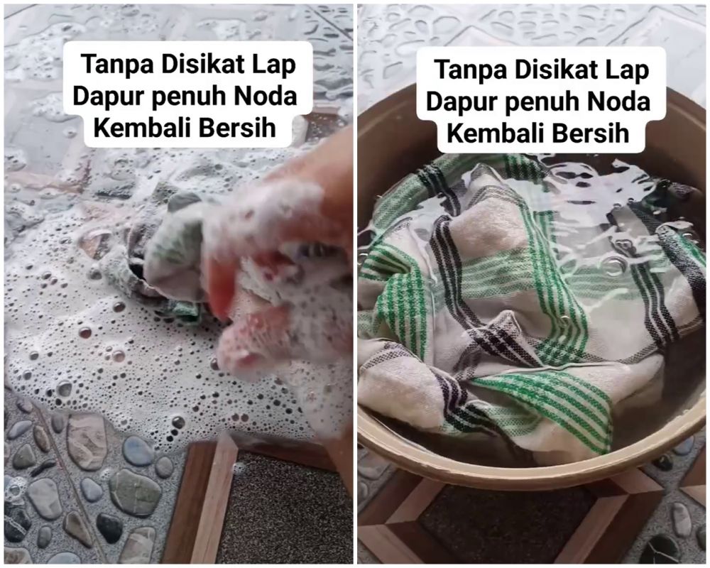 Tanpa disikat sitrun, lap dapur dekil dan bau apek bisa kembali bersih cuma direndam 2 bahan dapur ini