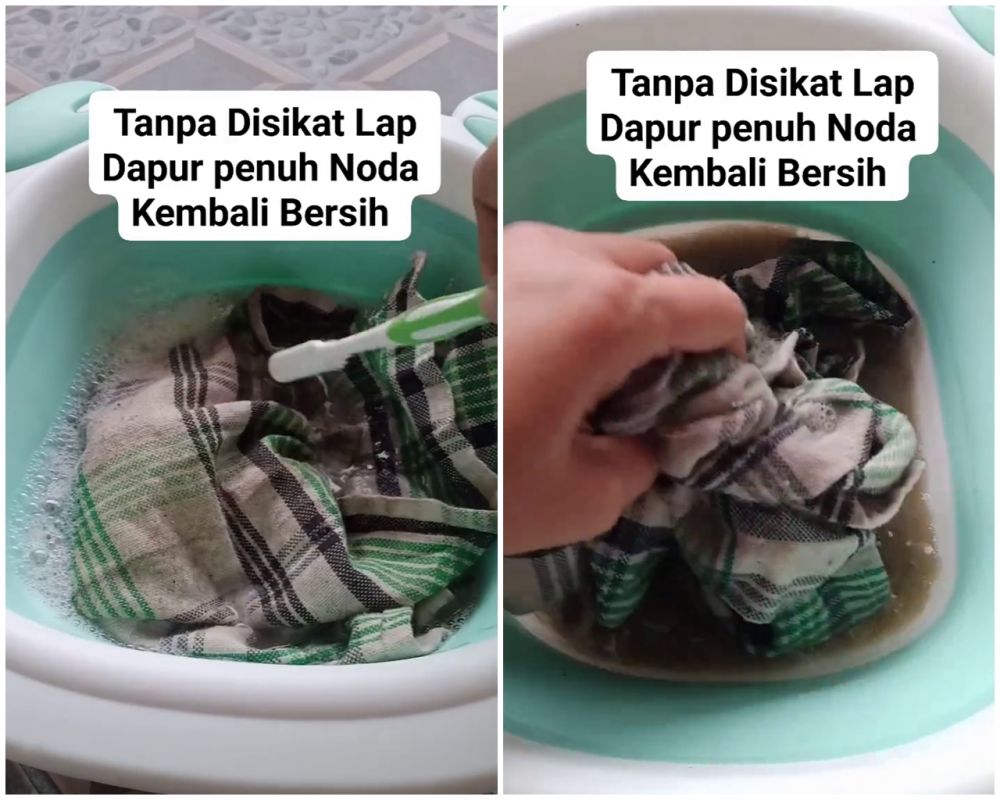 Tanpa disikat sitrun, lap dapur dekil dan bau apek bisa kembali bersih cuma direndam 2 bahan dapur ini