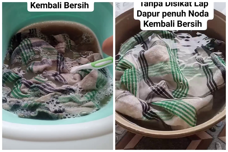 Tanpa disikat sitrun, lap dapur dekil dan bau apek bisa kembali bersih cuma direndam 2 bahan dapur ini