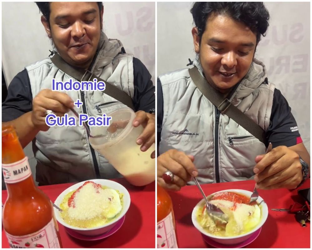 Disebut sekte baru, momen pria makan mi rebus pakai topping gula pasir ini porsinya bikin ngeri
