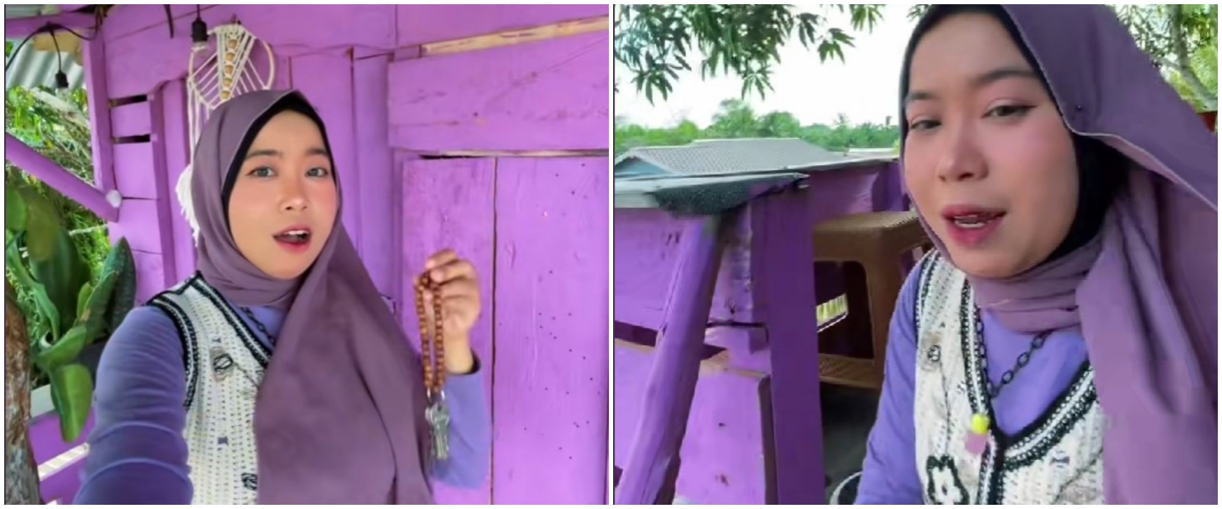 Wanita ini bangun rumah pohon, 7 potret interiornya bikin si pecinta ungu mupeng