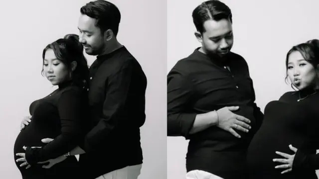6 Potret maternity shoot Kiky Saputri bernuansa monokrom, pose kocak adu perut buncit dengan suami