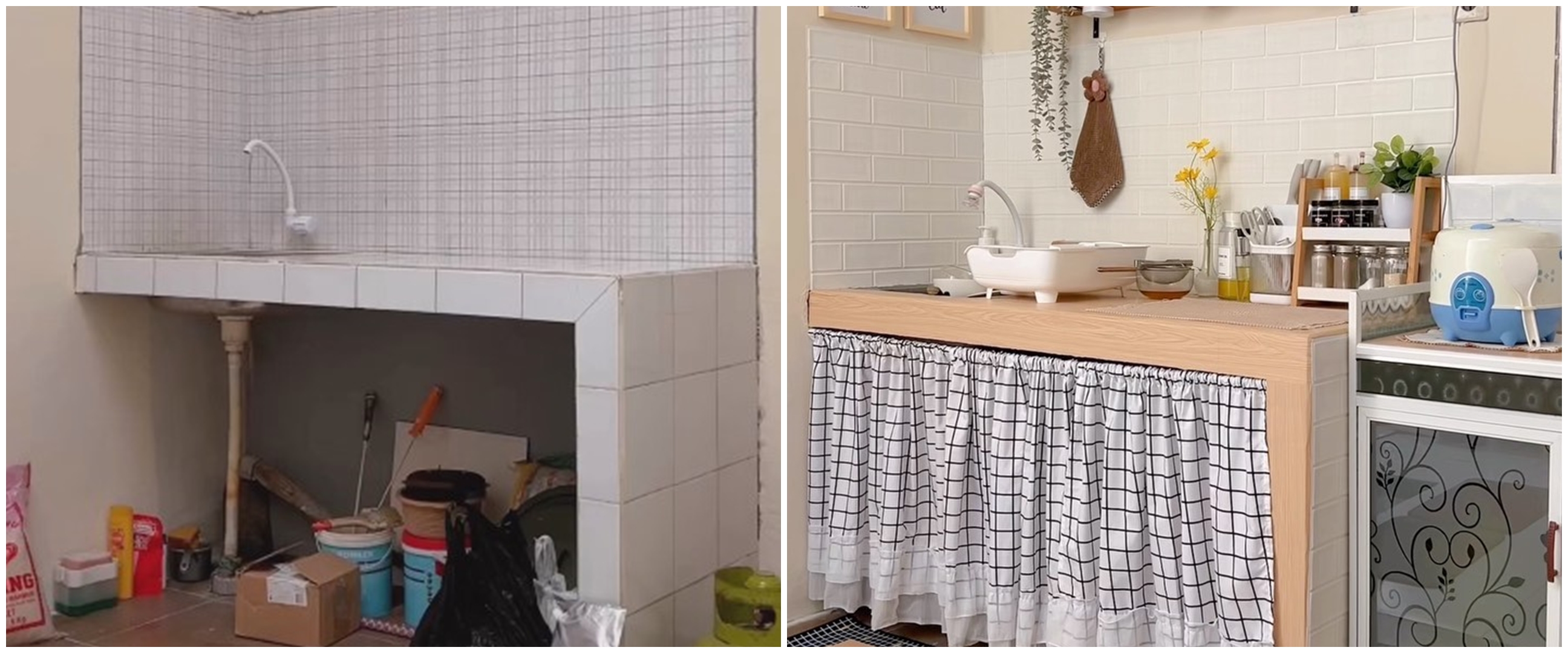Dapur mungil tanpa kitchen set dimakeover jadi ala Japandi, 11 potretnya estetik pakai meja aluminium