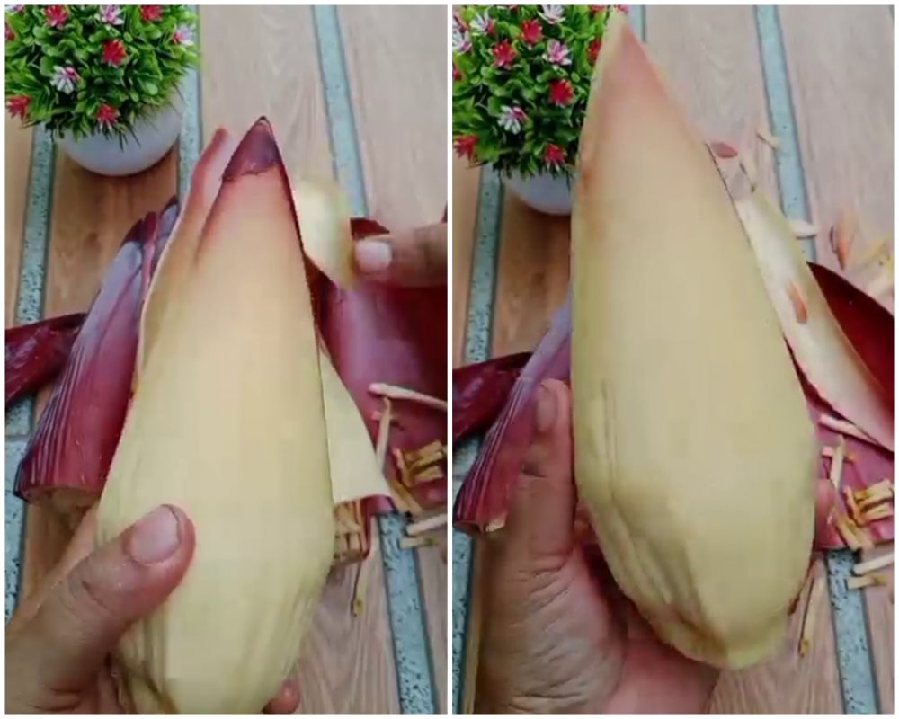 Tanpa dikupas satu-satu, ini trik bersihkan kelopak jantung pisang agar hemat waktu cuma butuh 1 menit