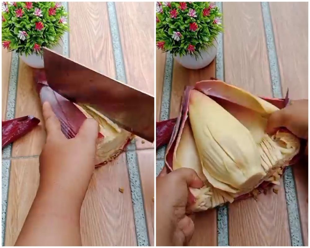 Tanpa dikupas satu-satu, ini trik bersihkan kelopak jantung pisang agar hemat waktu cuma butuh 1 menit