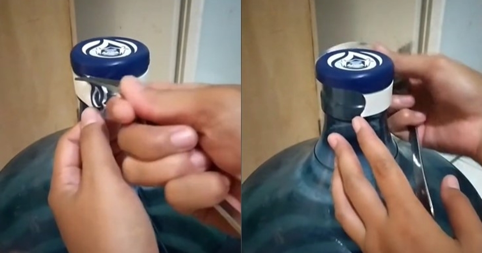 Cara unik cewek buka tutup galon tanpa pisau dan gunting ini kreatif, tak perlu takut terluka